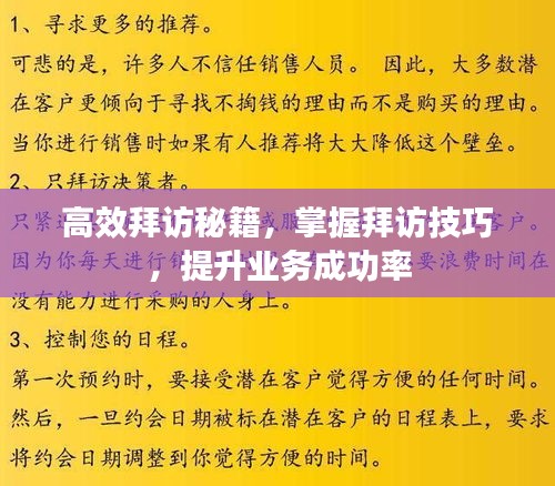 高效拜访秘籍,掌握拜访技巧,提升业务成功率
